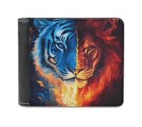 Tiger and Lion in Flames Slim Leather Men's Wallets with 6 Card Holders Minimalist Billfold Travel Purse