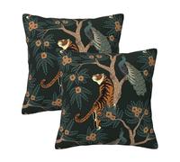 Tiger and Peacock Pillow Covers 18x18 in Couch Pillow Case Sets of 2 Modern Decorative Square Throw Pillows for Home Living Room Bedroom Bed Cushion Outdoor