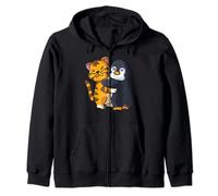 Tiger and Penguin Cute Zoo Animals Hugging Zip Hoodie