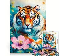 Tiger And Pink Flower 1000 Piece Jigsaw Puzzle for Teenagers Reason Skill Toy Stress Free Exact Cut Lovely Present (38x26cm)