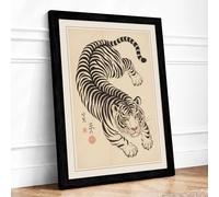 Tiger and Serpent Japandi Framed Wall Art Print A4 Black