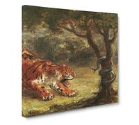 Tiger And Snake by Eugene Delacroix Canvas Print | Gallery Wrapped 30mm Frame Wall Art | 14x14 inches | Ready to Hang | Classic Animals Picture | Living Room Bedroom Lounge Office