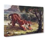 Tiger And Snake By Eugene Delacroix Canvas Print | Gallery Wrapped 30mm Frame Wall Art | 20x14 inches | Ready to Hang | Classic Animals Picture | Living Room Bedroom Lounge Office