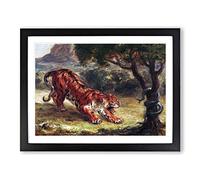 Tiger And Snake By Eugene Delacroix Classic Painting Framed Print | A2 Black Framed Wall Art | Ready to Hang | Classic Animal Picture | Living Room Bedroom Lounge Office
