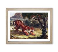Tiger And Snake By Eugene Delacroix Classic Painting Framed Wall Art Print, Ready to Hang Picture for Living Room Bedroom Home Office Décor, Oak A4 (34 x 25 cm)