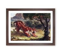Tiger And Snake By Eugene Delacroix Classic Painting Framed Wall Art Print, Ready to Hang Picture for Living Room Bedroom Home Office Décor, Walnut A3 (46 x 34 cm)