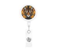 Tiger and Sunflower on Black Background Retractable Badge Reel Heavy Duty Badge Holder with Belt Clip Retractable Lanyards ID Card Holder with Keychain Name Badge Clips for Office Nurse Employee
