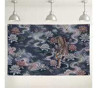 Tiger and Water Lilies Botanical Wall Art Backdrop Banner 71x43 Inch