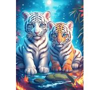 Tiger And White Tiger Cub 300 Pieces Set Classic Jigsaw Puzzle Wildlife Pet Couple Puzzle Partners Logic Skill Wall Decor Easter New Year Gift Eco-friendly Recycled Cardboard 300 PCS
