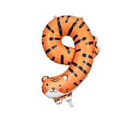 Tiger Animal Foil Balloon Number 9, Animal 9th Birthday Balloon Decoration, Animal Party Number Balloon, Jungle Safari Decorations