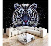 Tiger Animal Mural Wallpaper 3D Effect Glowing Abstract Non-Woven Self-Adhesive Wallpaper Removable Large Photo Sticker TV Background Wall Decor for Living Room Bedroom 400x2800 cm