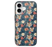 Tiger Animal Tropical Leaves Phone Case Glass Phone Cover Protective Shell Compatible with iPhone 16/Pro/Pro Max/Plus/E