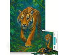 Tiger Approaching in Tropical Foliage 1000 Piece Jigsaw Puzzle for Adults Brain Challenge Toy Group Play Clear Cut Lovely Present 38x26cm