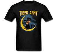 Tiger Army Band Cat Art T-Shirt Man's Fashion Black Unisex Tees