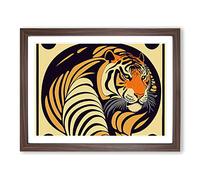 Tiger Art Deco Vol.2 Abstract Framed Print | A2 Walnut Framed Wall Art | Ready to Hang | Art Deco Animal Picture | Living Room Bedroom Lounge Office