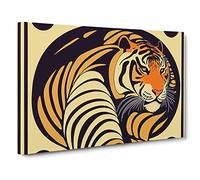 Tiger Art Deco Vol.2 Canvas Print | Gallery Wrapped 30mm Frame Wall Decor | 30x20 inches | Ready to Hang | Art Deco Animals Picture | Living Room Bedroom Lounge Office