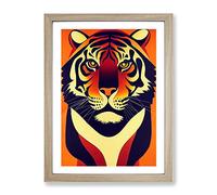 Tiger Art No.2 Abstract Framed Print for Living Room Bedroom Home Office Décor, Wall Art Picture Ready to Hang, Oak A4 Frame (34 x 25 cm)