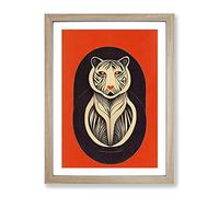 Tiger Art Nouveau Framed Wall Art Print A2 Oak