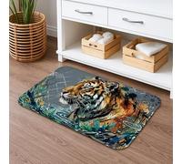 Tiger Art Quick Dry Bath Mat, Colorful Animal Abstract Absorbent Non Slip Shower Mat, Nature Inspired Flannel Washable Bath Rugs for Bathroom Toilet Restroom Decorative 16x24 Inch