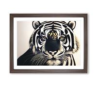 Tiger Art Vol.3 WHT Framed Print | A2 Walnut Framed Wall Art | Ready to Hang | Modern Animal Picture | Living Room Bedroom Lounge Office