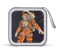Tiger Astronaut CD Case 40 Capacity Plastic DVD Storage Box Sleeves Zippered Wallet