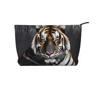 Tiger at Rest Corduroy Makeup Bag – Versatile Cosmetic Pouch with Zipper for Daily Use and Travel Capacity Organizer