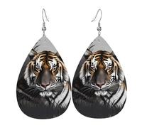 Tiger at rest double-sided printed leather earrings int and shape of water drops, creative, light and novel, bright and vivid colors.