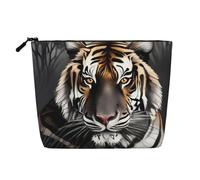 Tiger at Rest Faux Linen Makeup Pouch-Lightweight Travel Case