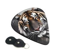 Tiger at Rest Guitar Picks 6 Pack with Leather Guitar Pick Holder Keychain, Plectrum Key Fob Cases Bag, Abstract Art Plectrum for Acoustic Electric Guitar, Ukulele 0.46mm