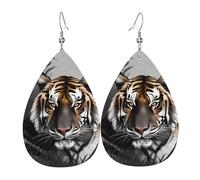 Tiger at rest Leather earrings, teardrop-shaped pendant jewelry, versatile and stylish women's accessories.