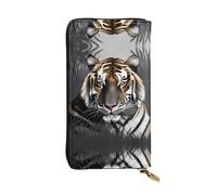 Tiger at rest Long leather wallet, portable credit card holder, zippered coin purse, and ID compartment