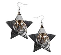 Tiger at rest Prints Leather Star-Shaped Earrings Lightweight And Stylish Accessories For Parties Dances And Everyday Life.