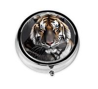 Tiger at Rest Round Pill boxï¼ŒPill Boxï¼Œ Portable On-The-Go Pocket Pharmacy,