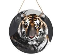Tiger at Rest Round Wood Panel Painting 12in. Exquisite Artwork, Environmentally Friendly Wood, an Elegant Choice for Home Decoration.
