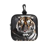 Tiger at Rest Small Waterproof Zipper Pouch-Neoprene Storage Bag for Earbuds, Keychain Clip Case