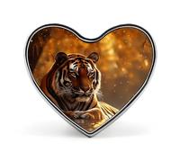 Tiger Autumn Sunset Cute Heart Badge for Women Men Novelty Funny Brooches Pins for Shirts Bags Hats