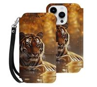 Tiger Autumn Sunset Printed Wallet Phone Case Slim Cute Cellphone Protective Cover Hanging Rope Unisex Compatible with iPhone 15/15 Plus/15 Pro/15 Pro Max