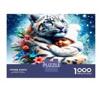 Tiger Baby Snow 1000 Pieces Jigsaw Puzzle Bundle Warm Wild Bond Jigsaw Puzzle Extra-Thick Cardboard Jigsaw Puzzle Collector Mind Relaxation Office Break Travel 70x50cm/1000pcs