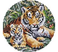 Tiger & Baby Tiger Latch Hook Kits Rug DIY Cushion Tapestry Making Crochet Hook Mat Making Kits with Color Preprinted Pattern Canvas Rug Cushion Carpet Needlework Crochet Kits 50x50cm