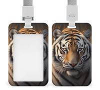 Tiger Badge Holder Vertical Id Card Holder with Lanyard Heavy Duty Name Tag Holders Waterproof Work Badge Holder for Office Cruise Teacher Cute Badge Protector
