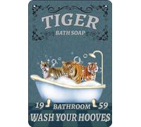 Tiger Bathing Soap Poster Vintage Metal Tin Sign Retro Poster Metal Signs For Home Bathroom Kitchen Garden Man Cave Decor Garage Yard Sign Coffee Wall Decor Gift For Women 8x12 Plaque Tin Sign