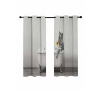 Tiger Bathtub Blackout Curtains for Bedroom Living Room, Vintage Black White Tiger Bathing Yellow Sunflower 45 In Long Thermal Insulated Room Darkening Drapes Grommet Window Treatments, 42 x 45 In