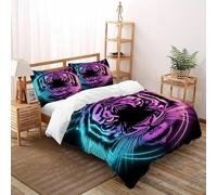 Tiger Bedding Set 3 Pieces 3D Digital Printing Animal Theme Wildlife Duvet Cover Set Chic Breathable Comforter Cover Girl Woman with Pillowcase Super King（260x220cm）