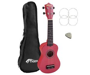 Tiger Beginners Left Handed Soprano Ukulele in Red with Bag