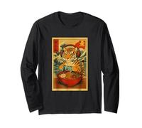 Tiger Big Cat Gaming Ramen Japanese Ukiyo-e Great Wave Retro Long Sleeve T-Shirt