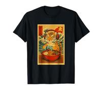 Tiger Big Cat Gaming Ramen Japanese Ukiyo-e Great Wave Retro T-Shirt