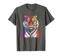 Tiger Big Cat Wild Cat Predator Colourful Rainbow Tiger T-Shirt, Men, Asphalt Grey, 4X-Large