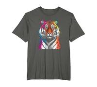 Tiger Big Cat Wild Cat Predator Colourful Rainbow Tiger T-Shirt, Men's Big and Tall, Asphalt Grey, 2X Tall