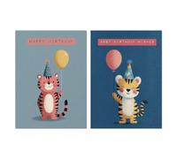 Tiger Birthday Card Set of 2 for Girls or Boys Blank Inside