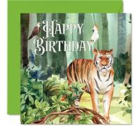 Tiger Birthday Cards for Men Women - Jungle Tiger Wildlife Animal - Nature Birthday Card for Son Daughter Brother Sister Mum Dad Auntie Uncle Nan Grandad, 145mm Bday Greeting Cards